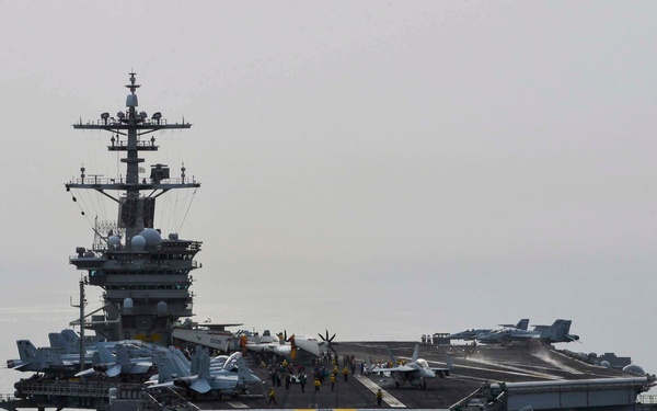 USS Theodore Roosevelt (CVN 71) sails in the U.S. 5th Fleet area of operations