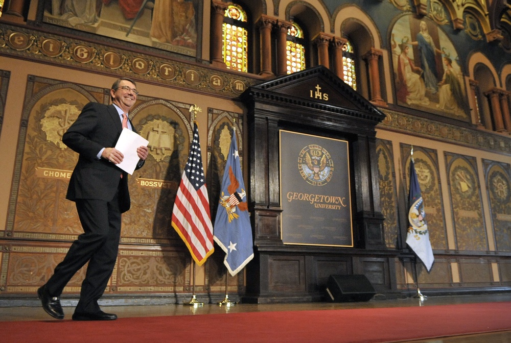 Secretary of Defense Ash Carter visits Georgetown University in Washington