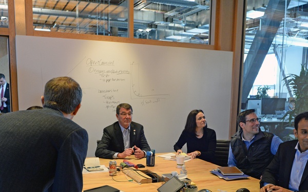 Secretary of Defense Ash Carter meets with Sheryl and others on the Future of Social Media at Facebook headquarters