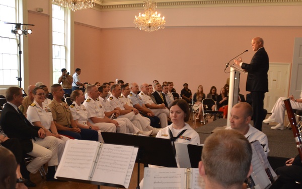 New Orleans Mayor Mitch Landrieu addresses NOLA Navy Week attendees