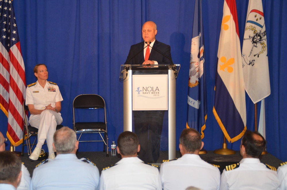 Mayor Mitch Landrieu addresses NOLA Navy Week attendees