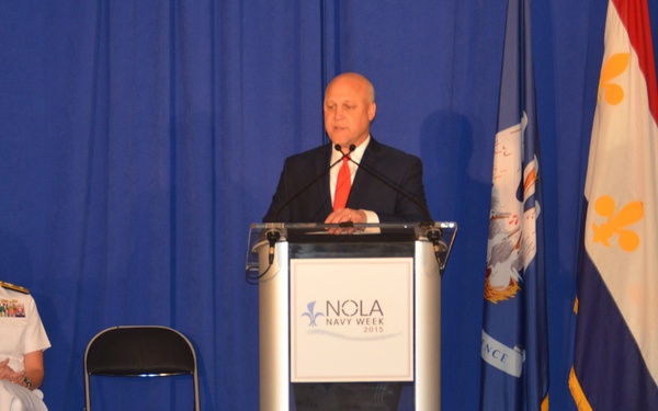 Mayor Mitch Landrieu addresses NOLA Navy Week attendees