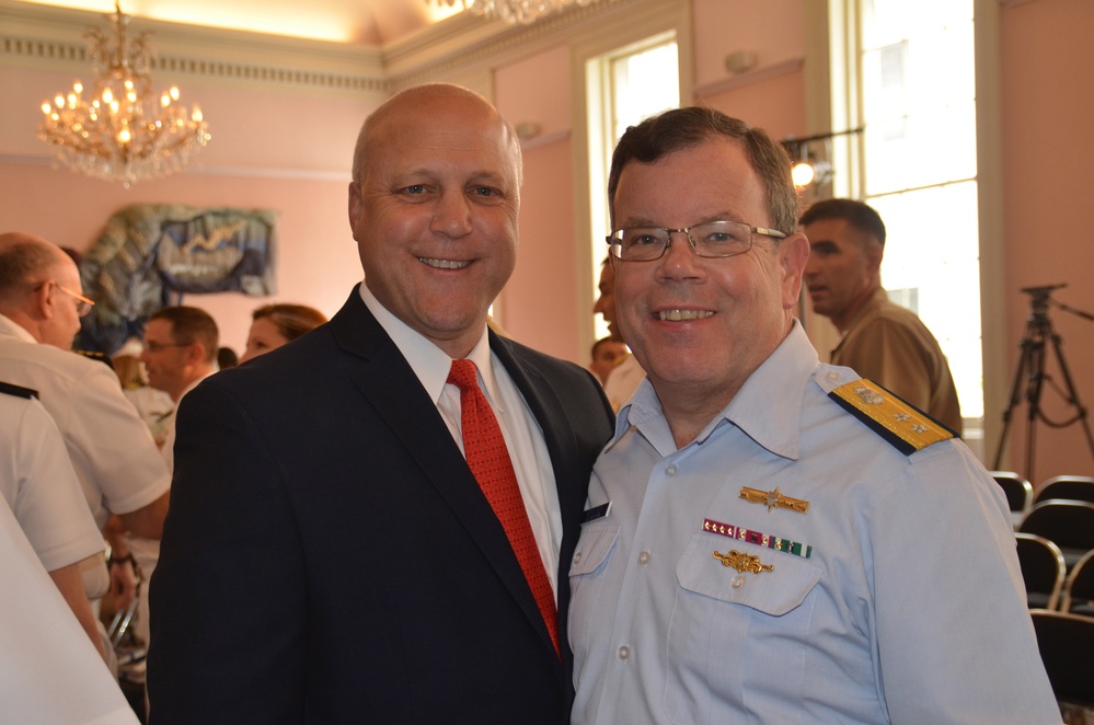 Rear Adm. Kevin Cook, 8th District commander, poses with Mayor Mitch Landrieu