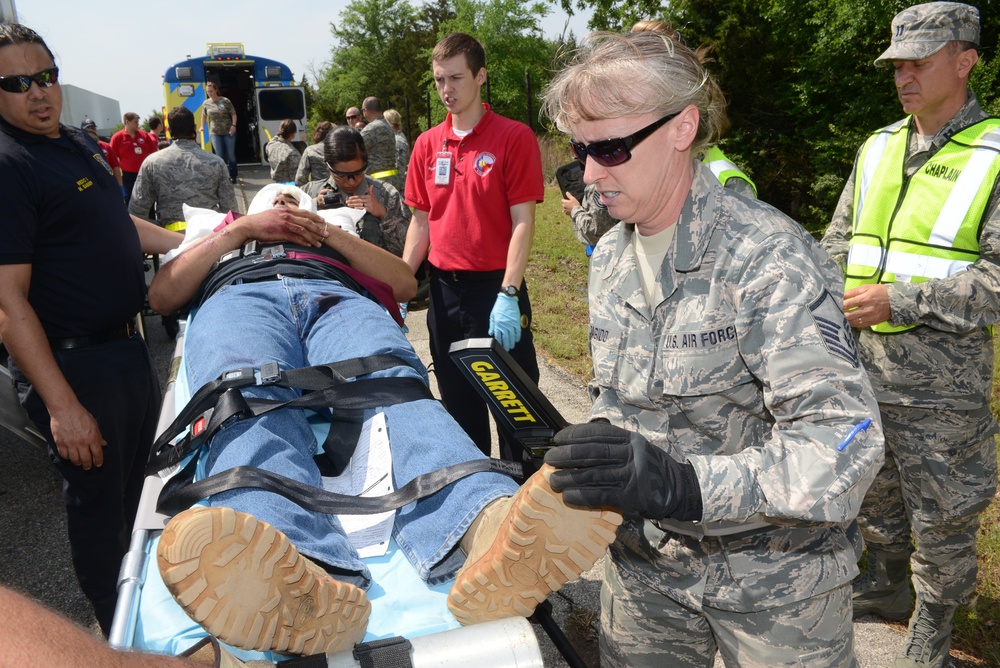 Anti-terrorism secure check point during simulated triage