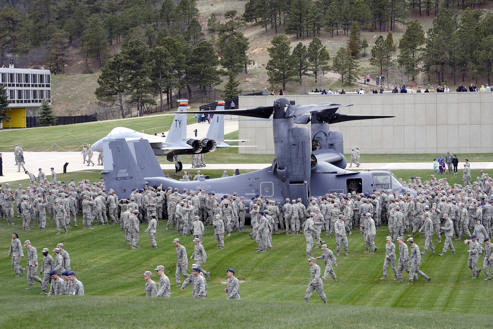 US Air Force CV-22 Ospreys open their doors to cadets as part of an AFSOC CV-22 Demonstration supporting the yearly cadet exercise Polaris Warrior
