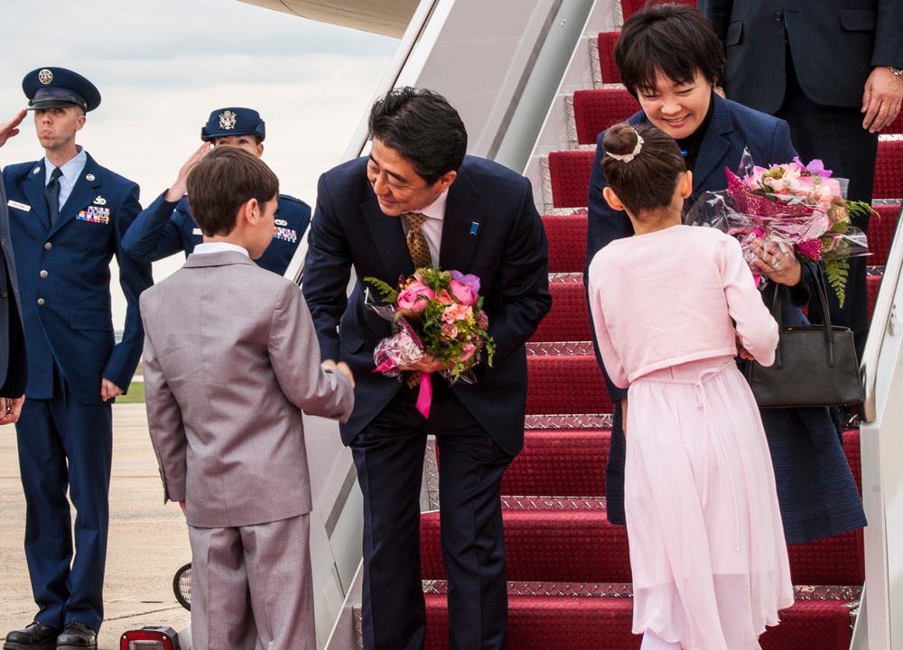 Prime Minister of Japan Shinzo Abe arrives at Joint Base Andrews