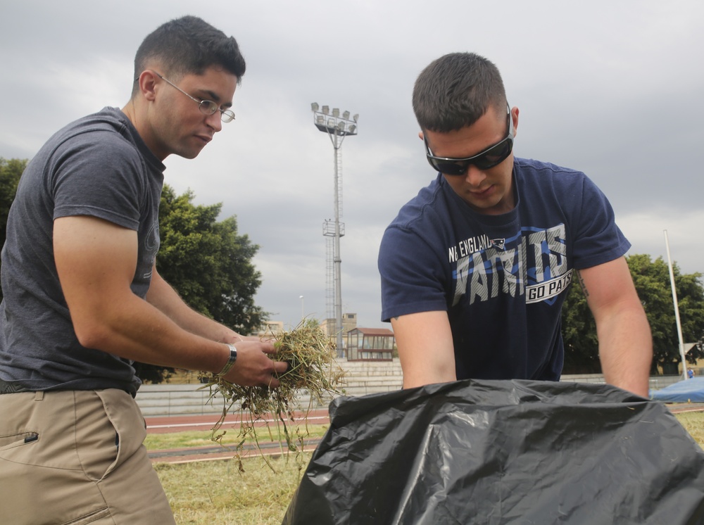 Field day: Sigonella Marines spruce up local sports facility