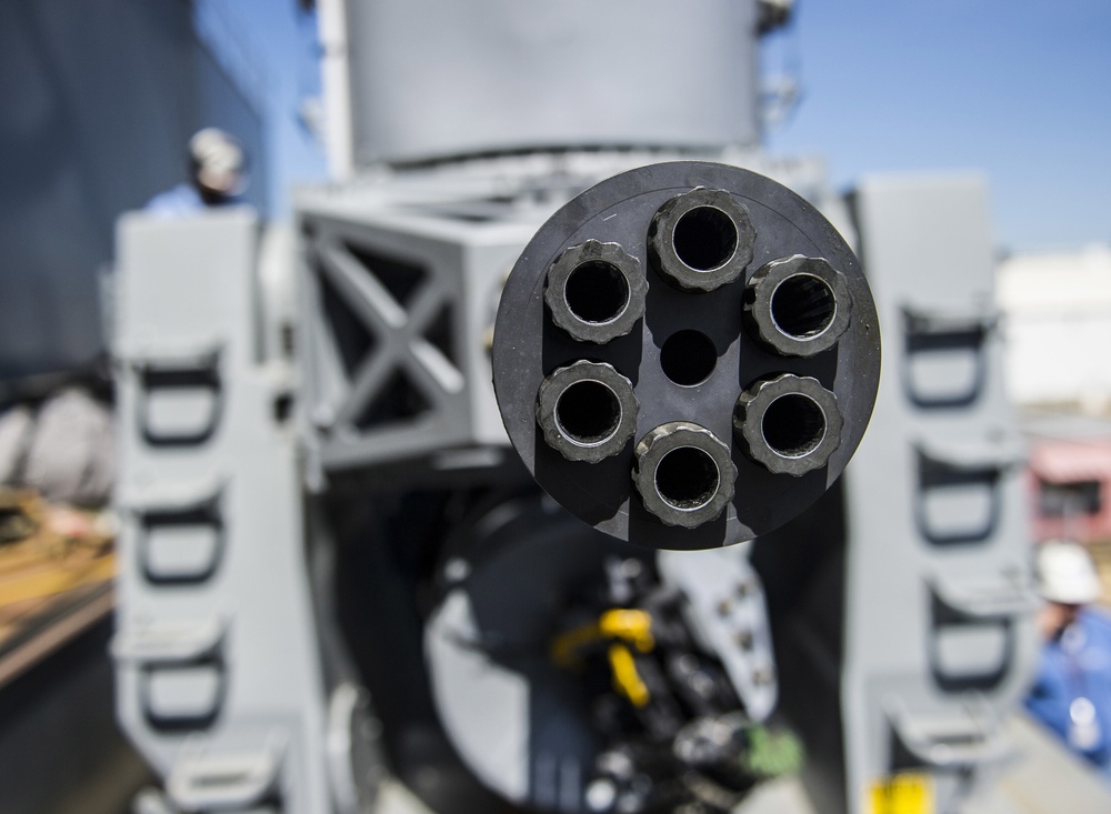 Installation of Pre-commissioning Unit Gerald R. Ford's (CVN 78) installs components of the Close-In Weapons System (CIWS).