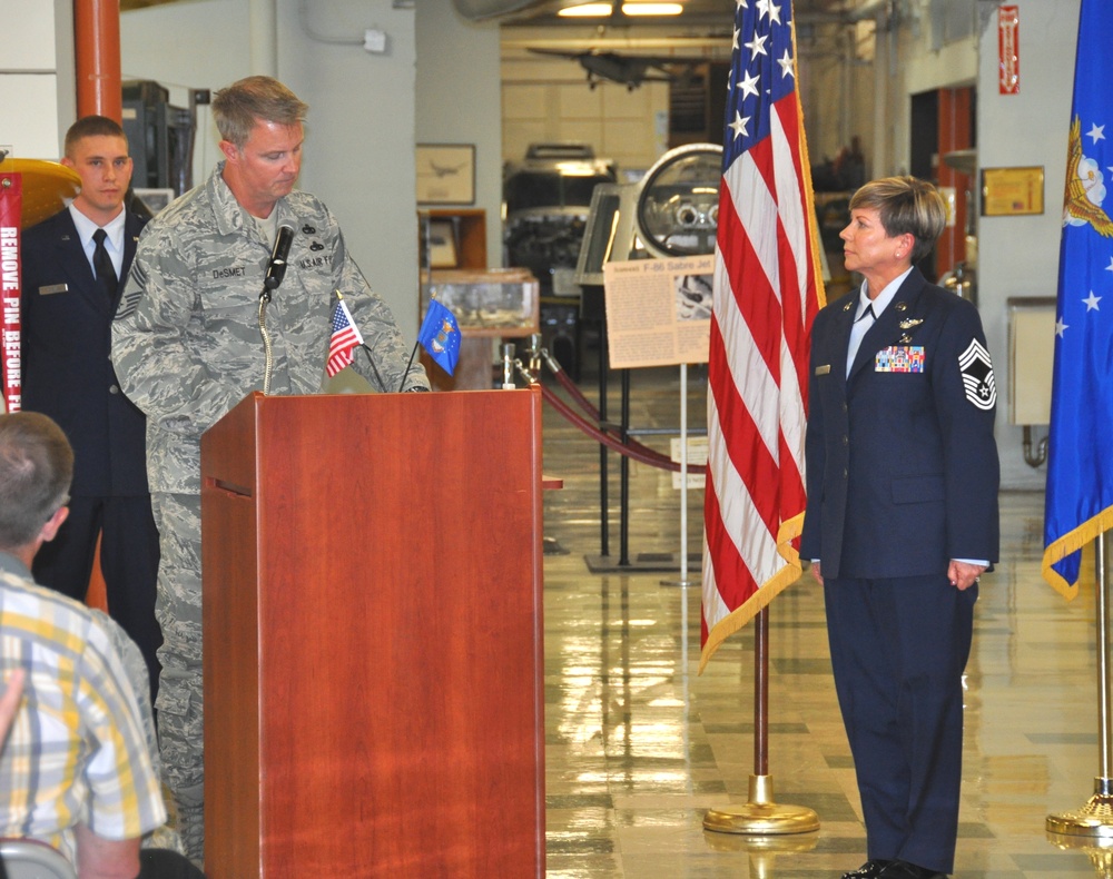 301st Airlift Squadron Loadmaster Superintendent pins on rank of chief master sergeant