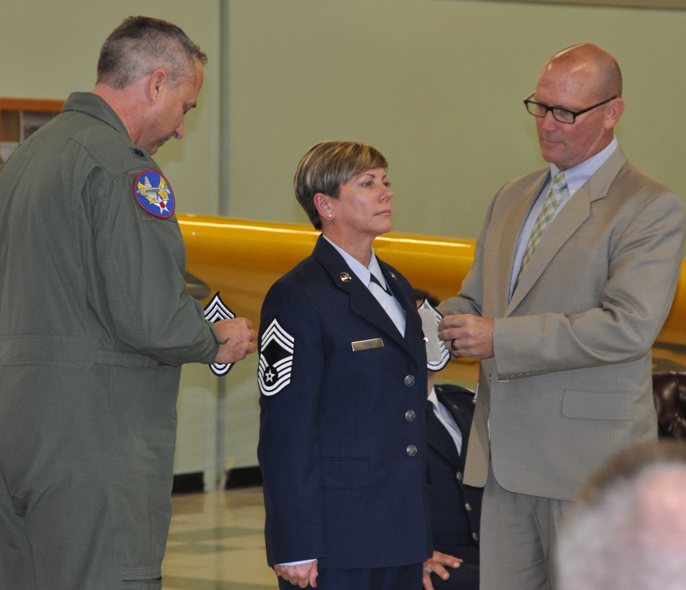 301st Airlift Squadron Loadmaster Superintendent pins on rank of chief master sergeant