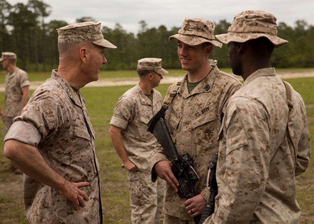 Commandant, Sergeant Major of the Marine Corps visit 2/2 out in the field