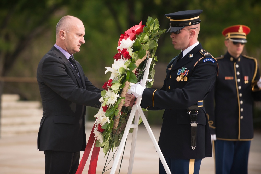 Republic of Croatia minister of veterans affairs lays a wreath at the Tomb of the Unknown Soldier in Arlington National Cemetery