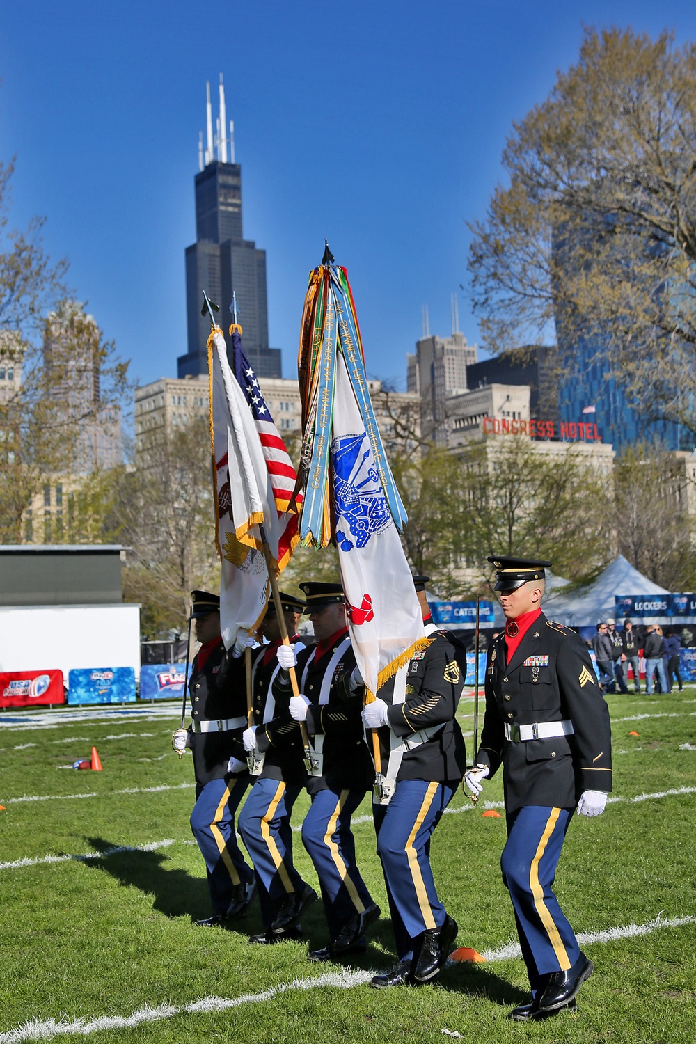Army Reserve soldiers present the colors during NFL draft