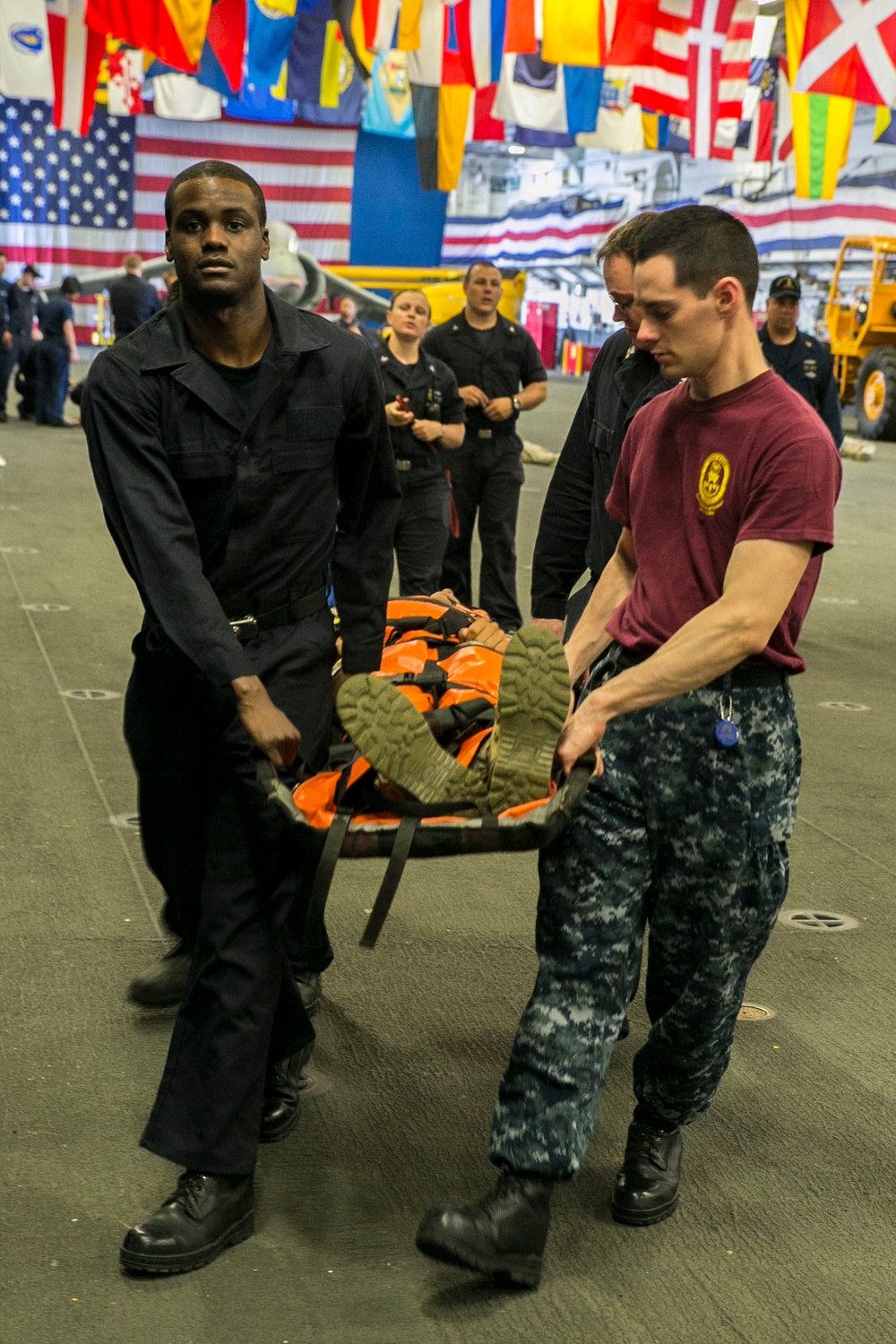 Sailors practice mass casualty evacuation aboard USS Wasp