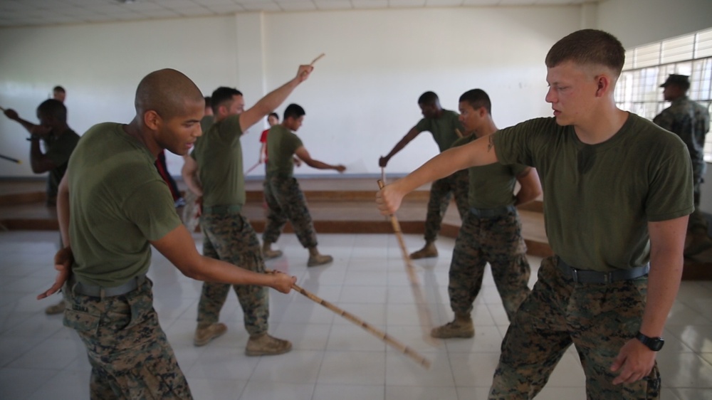 Filipino Stick Fighting class this morning!  Starting in September, Be  Ryong will offer Filipino stick fighting classes on Saturdays at 9am twice  a month. This is what we were working on