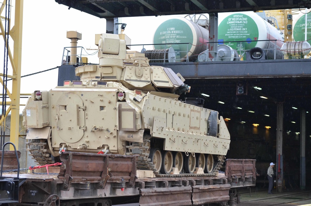 Bradley Fighting Vehicles loaded on Black Sea ferry