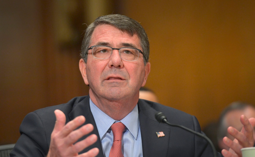 Secretary of Defense Ash Carter responds to questions while testifying before the Senate Appropriations Committee