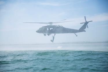 Alpha Company, 2nd Recon helocasts during amphibious package