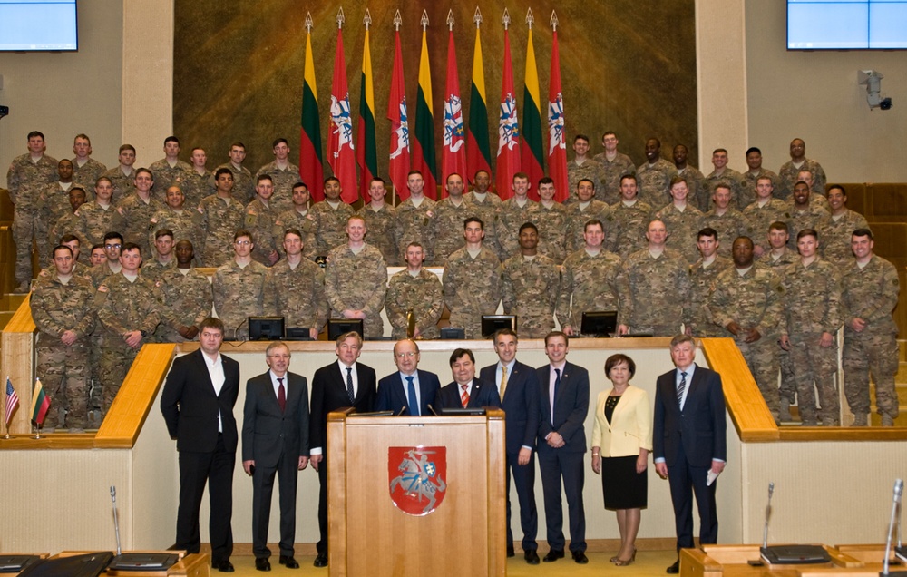 US Soldiers welcomed at first ever visit to Lithuanian Parliament