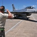 Crew chief salutes F-16 pilot