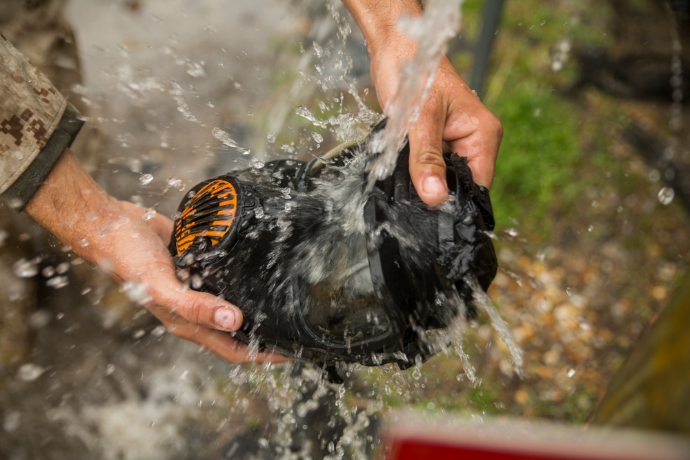 Marine recruits learn chemical warfare defense on Parris Island