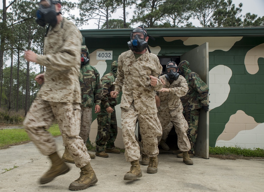 Marine recruits learn chemical warfare defense on Parris Island