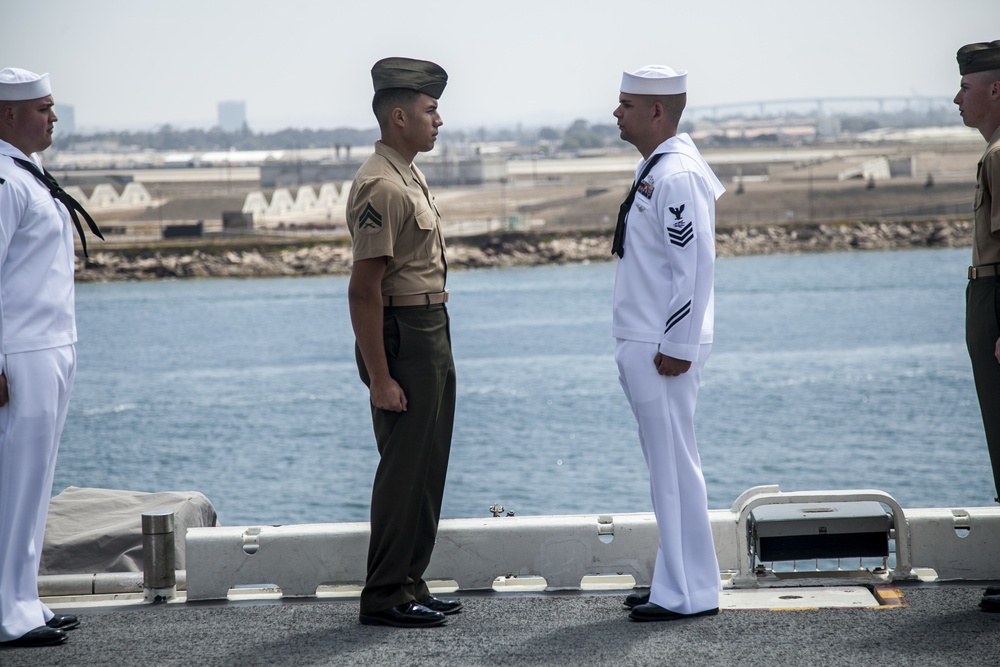 Marines, Sailors man the rails of USS Essex