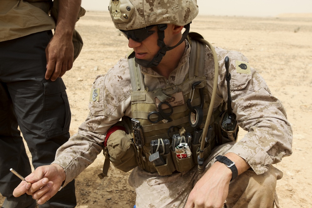 U.S. Marine EOD conducts Explosives Clearing at Al Asad, Iraq