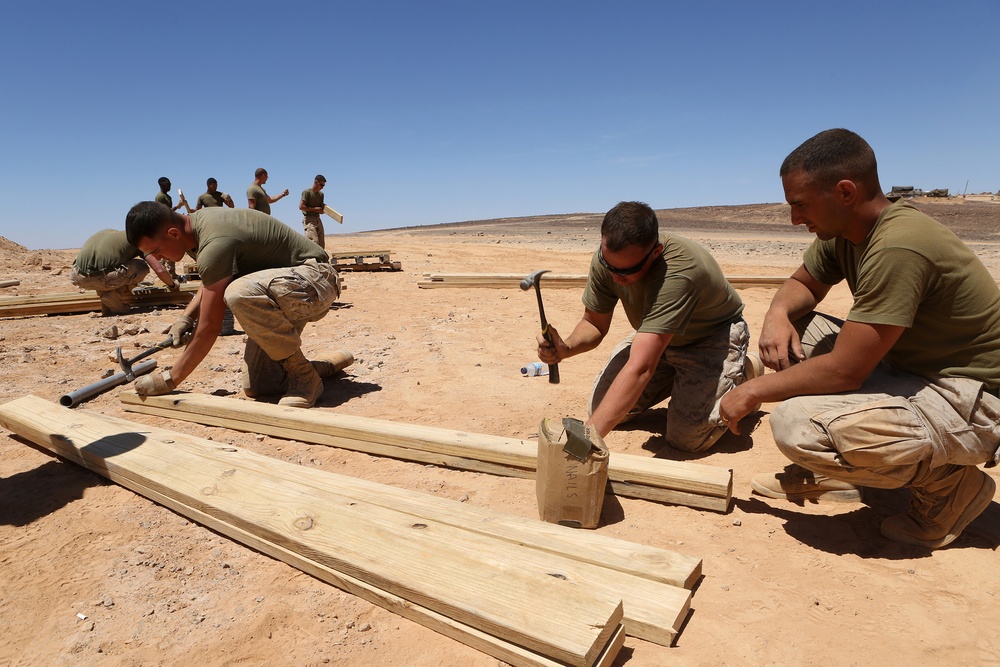 US Marines build obstacles to provide protection in Jordan