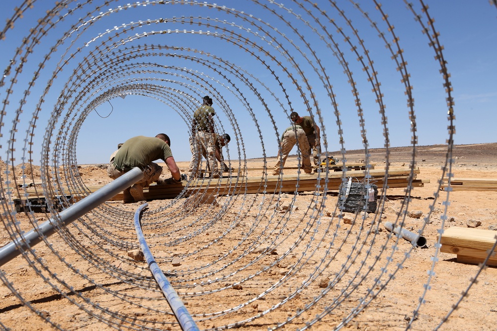 US Marines build obstacles to provide protection in Jordan