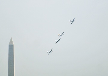 World War II paratrooper watches VE Day flyover from Whipple Field