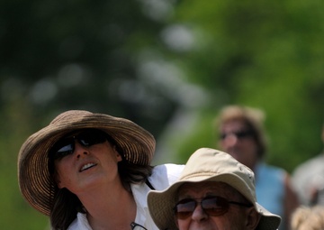 World War II paratrooper watches VE Day flyover from Whipple Field