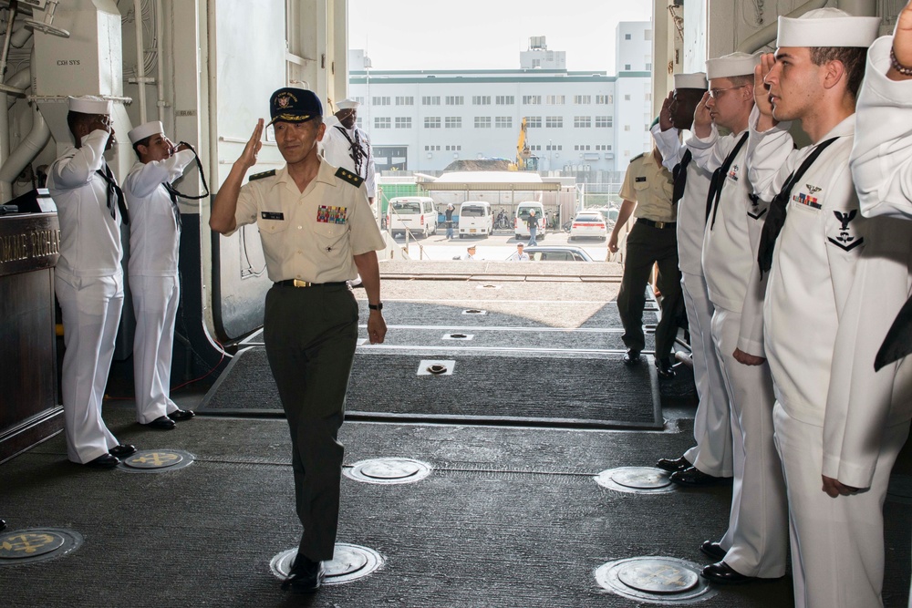 Japan Ground Self-Defense Force Lt. Gen. Katsuo Takahashi arrives aboard USS Bonhomme Richard