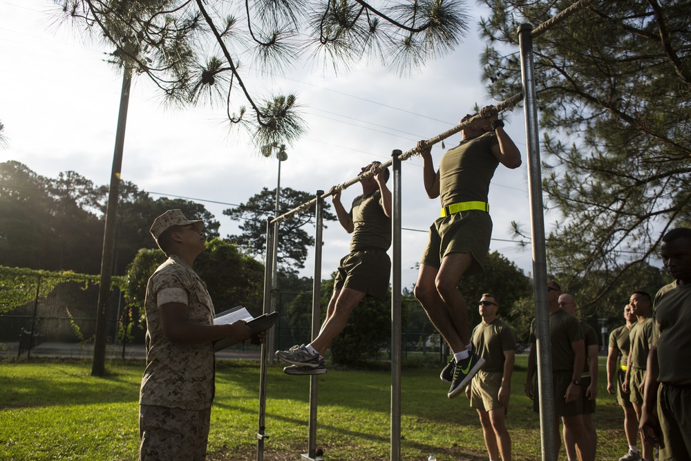 Marines with Marine Wing Headquarters Squadron 2 Conduct a Physical Fitness Test