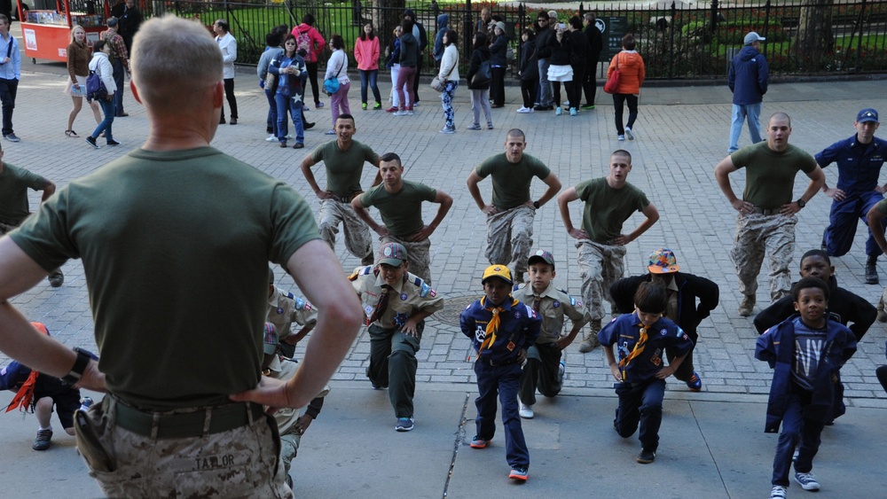 Marines, Sailors PT Boy Scouts