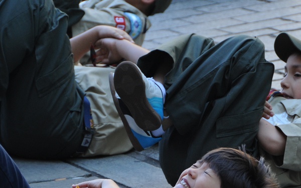 Marines, Sailors PT Boy Scouts