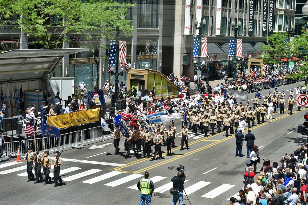 Thousands of JROTC cadets march during Chicago Memorial Day parade