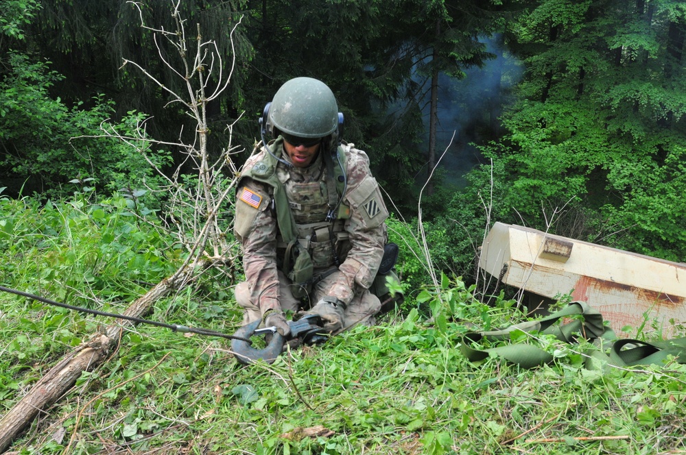 Soldier tries to recover vechile during excercise