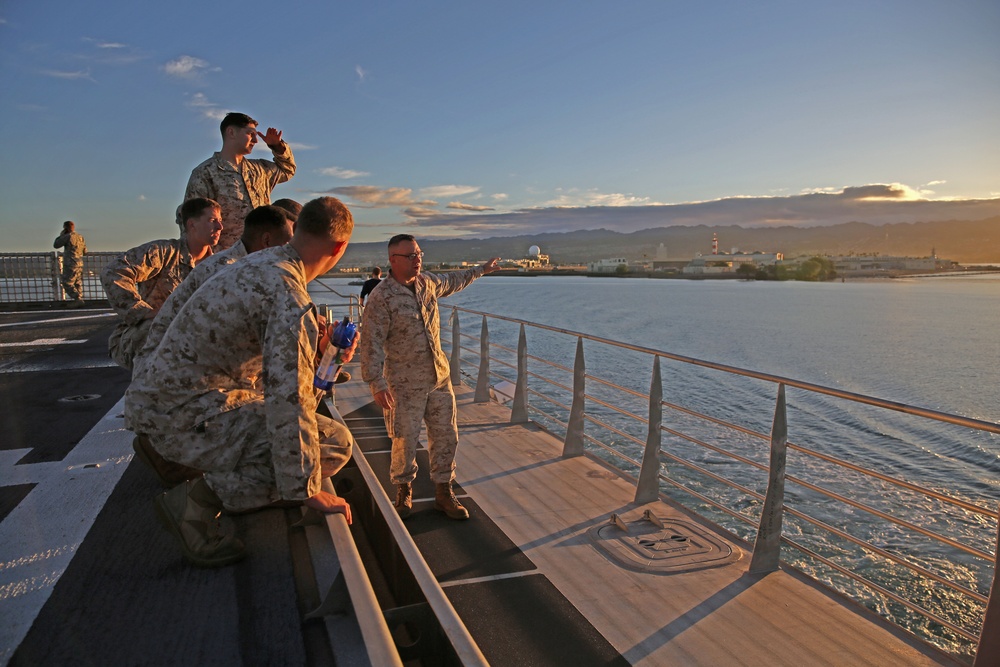 Lt. Col. Greg Malone points out historic sites at Pearl Harbor