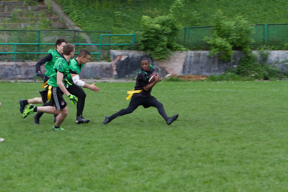 Sky Soldiers play football in Ukraine