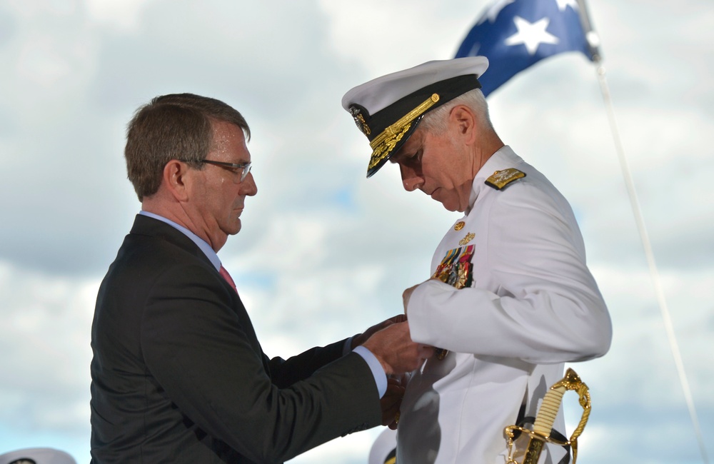 Secretary of Defense Ash Carter attends the PACOM change-of-command