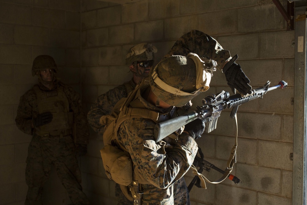 MRF-D Marines execute military operations in urban terrain during Predator Walk