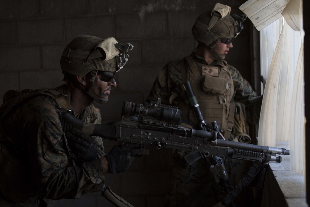 MRF-D Marines execute military operations in urban terrain during Predator Walk