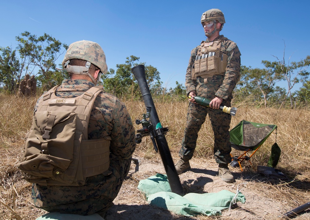 Marines with MRF-D fire 81 mm mortars