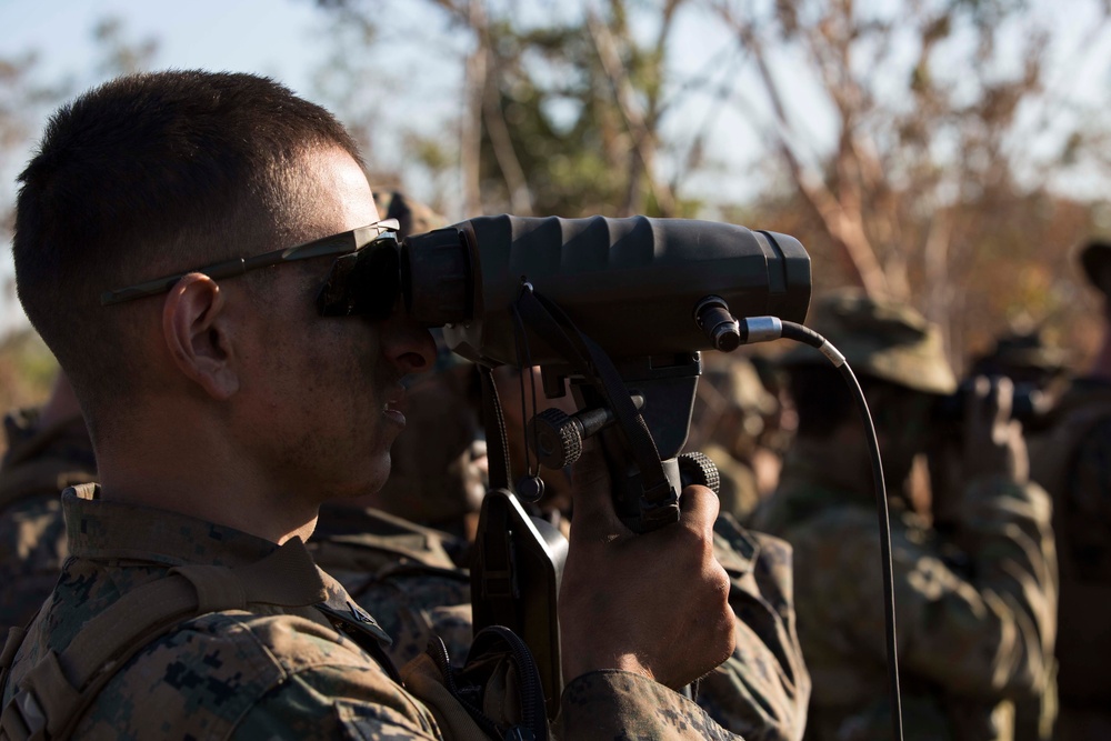 Marines with MRF-D observe 81 mm mortars fire