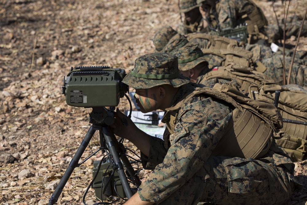 Marines with MRF-D observe 81 mm mortars fire