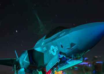 Marines conduct night ordnance load on F-35B at sea
