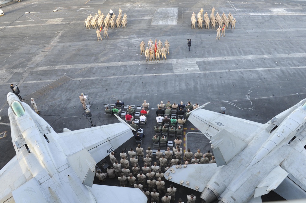 Change of command ceremony aboard USS Theodore Roosevelt