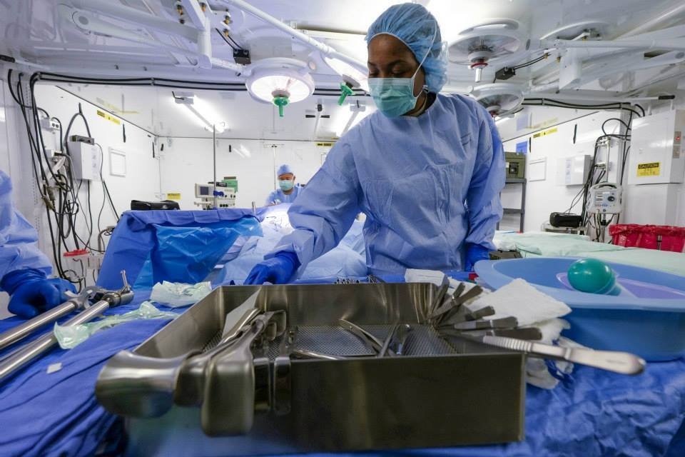 OR tech prepares for a mock surgery