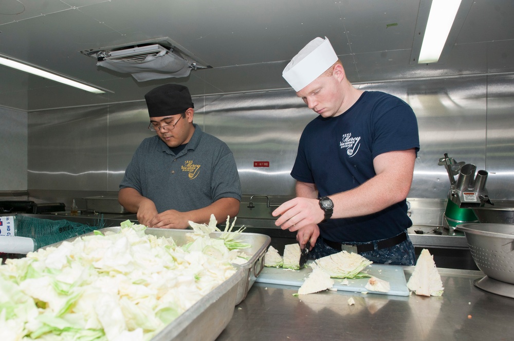 The Military Sealift Command hospital ship USNS Mercy (T-AH 19) participates in Pacific Partnership 2015.